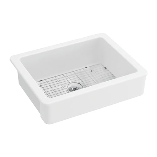 Gourmetier GPKF30198 Kaolin 30-Inch Ceramic Apron Front Single Bowl Farmhouse Kitchen Sink with Bottom Grid and Strainer, Glossy White