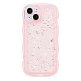 Picture of ZTOFERA for iPhone 13 Case 6.1",Cute Curly Wave Case with Star Glitter,Clear Shiny Bling Soft TPU Shockproof Phone Protecive Cover for Women Girls-Pink