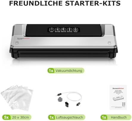 Bild 4 - Bonsenkitchen Vakuumiergerät, Vakuumierer Folienschweißgerät für Sous Vide Kochen und Lebensmittel Bleiben bis zu 6x Länger Frisch, 40 Vakuumbeutel Inklusive (Sliber)