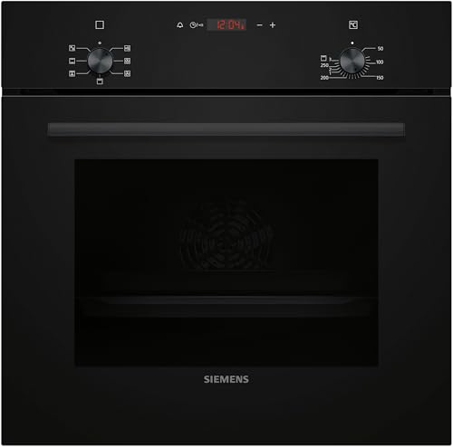 Siemens HB013FBB1 iQ100 - Horno empotrable con pantalla LED y reloj electrónico, aire caliente 3D, calefacción rápida, seguridad infantil, 60 x 60 cm, acero inoxidable, color negro