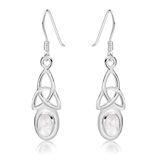 Boucles d'oreilles celtiques Triquetra en argent et pierres naturelles pour femme