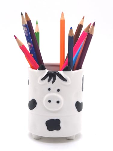 MONMOB Ceramic Cow Shaped Pen Pencil Holder for Desk Decoration Accessories Cow Decor Succulent Plant Pot Office School Ideal Gifts for Women, Mom or Birthdays