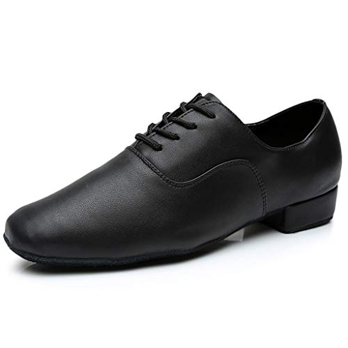 Men Leather Loafers Low Heel Slip On Business Work Shoes for Ballroom Tango Comfortable Lace Up Dance Shoes3
