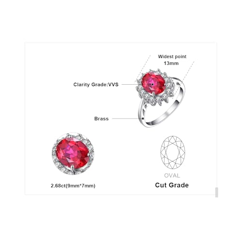 JewelryPalace Princess Diana Kate Middleton Gemstone Birthstone Ruby-Colored Cubic Zirconia Halo Statement Engagement Rings for Women, 14K White Gold Plated Promise Rings for Her Size 4 by JewelryPalace - Used condition - Image 2