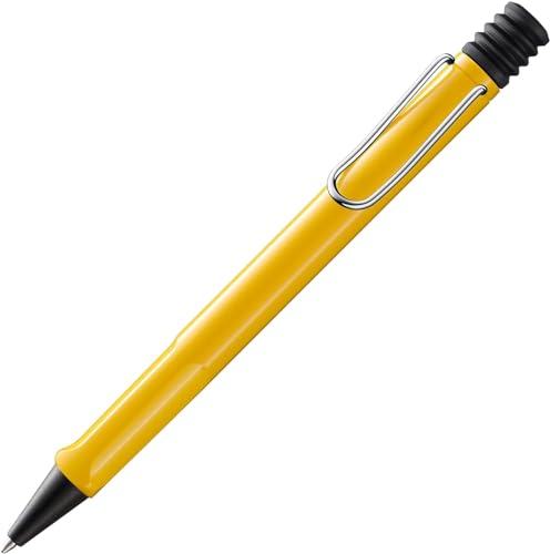 Lamy safari yellow   Bolígrafo con empuñadura ergonómica y ancho de trazo M   para una escritura larga y agradable   hecho de plástico robusto ASA   con recambio de gran capacidad M 16 en azul