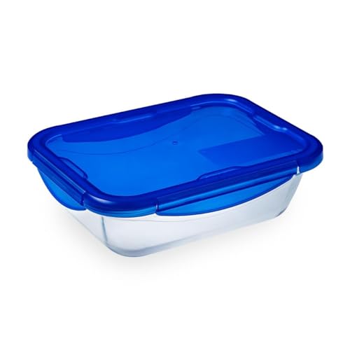 Pyrex Cook&Go Teglia Multiuso Rettangolare con Coperchio Ermetico, Vetro, TrasparenteYBlu, 20 x 15 x 5 cm, 1 pz.
