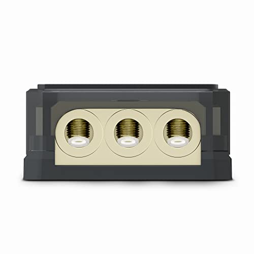 Image of DS18 DB1030 Distribution Ground Block - 1 x 0GA in / 3 x 0GA Out, Nickle Plated Internal Materials, High-Strength Heat Resistant Plastic Housing, Oversized Screws for Secure Connections (1 in 3 Out)