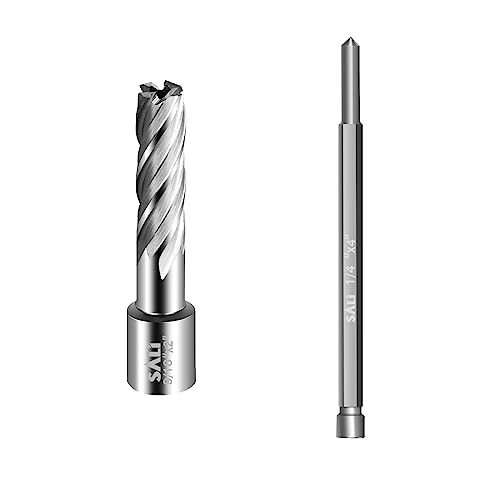 Image of SALI Annular Cutter Diameter 9/16 Inch with Weldon Shank 3/4" (with 2 Flats) Cutting Depth 2" Mag Drill Bit for Magnetic Drill Press HSS Fully Ground Drill with One 1/4"*4" Pilot Pin…