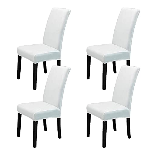 LIPOR Set of 4 White Chair Covers for Dining Room Soft Thick Velvet Stretch Parsons Chair Slipcovers Home Farmhouse Decor Washable Removable Chair Protector for Banquet Hotel Ceremony (4, White)