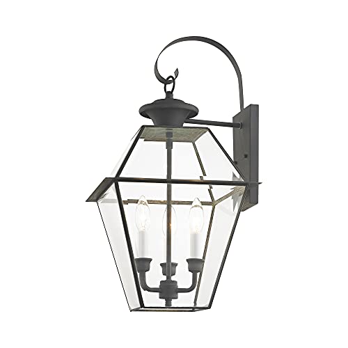 Image of Livex Lighting 2381-61 3-Light Outdoor Wall Lantern, Bronze | Transitional design
