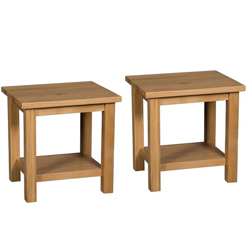 Hallowood Furniture Waverly Lot de 2 petites tables d'appoint en chêne clair, table console, table basse en bois massif pour salon, table de chevet, table de...