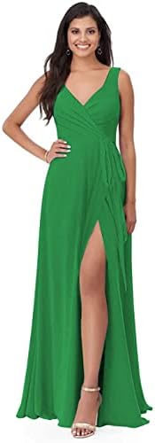 فساتين وصيفات العروس طويلة على شكل حرف V بفتحة على شكل حرف A رسمي سهرة مطوية مع حزام