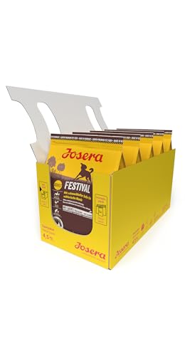 JOSERA Festival (5 x 900 g) | Adult | Premium Trockenfutter für ausgewachsene wählerische Hunde | Lachs & Geflügel | in leckerem Soßenmantel auch zum Einweichen | weizenfrei | Hundefutter| 5er Pack