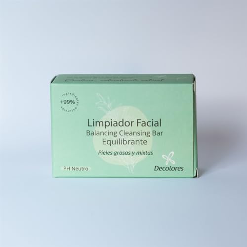 Decolores - Limpiador Facial Sólido - Para Piel Grasa - 80 g - Pastilla - 100% Natural - con CBD - Regula el Sebo - Syndet - Sin Jabón - Ecológico