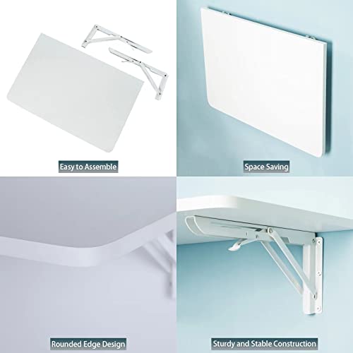 Mcmacros Wall Mounted Floating Folding Table, Drop Leaf Dining Table Small Wooden Desk For Office Home Kitchen(23.6" 15.6" (Lw)), White #TOP2