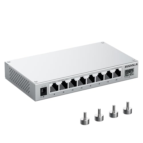 SODOLA Interruptor de rede de 8 portas de 2,5 GB com SFP de 10 G, refrigeração de liga de alumínio e montagem magnética, interruptor Ethernet não gerenciado multiGigabit, divisor Ethernet para