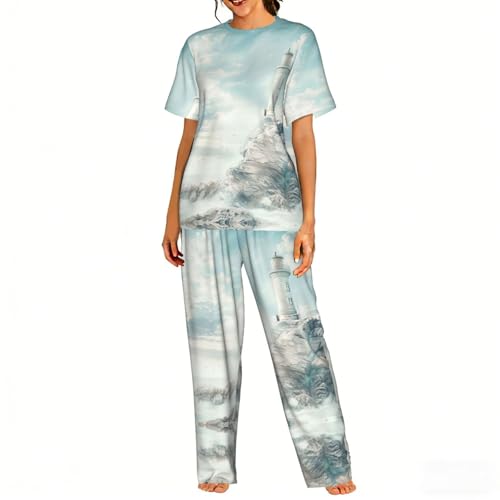 Pyjama doux imprimé phare pour femme ensemble homewear confortable