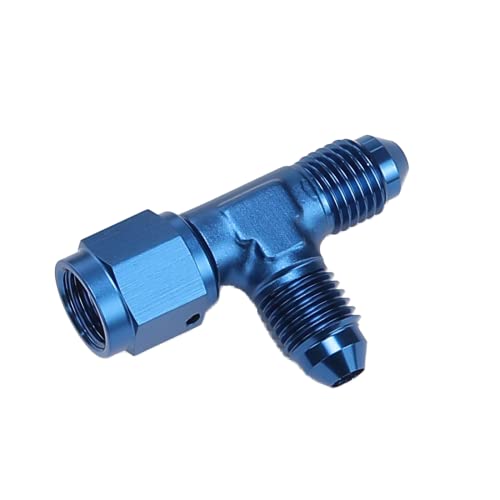 AC PERFORMANCE Blaues Aluminium -4AN -4AN männliches Flare T-Stück Fitting mit AN4 Buchse Swivel On Run Adapter Cover