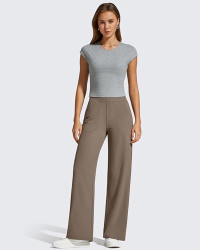 G4Free Pants for Women Stretchy Wide Leg Sweatpants High Waist Straight Leg Sweat Pants Workout Travel(Dark Brown,S,Petite) - image 5