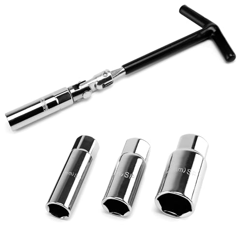 Verda Zündkerzenschlüssel Universal Set 14/16/21 mm – T-Griff Zündkerzenstecker für Auto & Motorrad – Zündkerzenentferner Werkzeug – Zündkerzen Stecknuss Schlüssel Chrom-Vanadium
