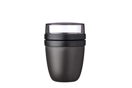 Mepal Müslibecher to go, praktischer Joghurtbecher to go - Unterteilung für Joghurt & Müsli - Geeignet für Gefrierschrank, Mikrowelle & Spülmaschine - 500 ml + 200 ml - Nordic Black