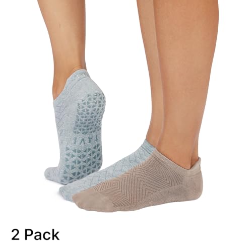 TAVI Women’s Savvy Grip Socks 2-Pack - Pilates Socks with Grips for Women, Slipper Socks for Pilates, Yoga, and Ballet - Shitake Geo/Mirage Heather, Small2
