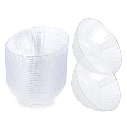 STACKABLES Paquete de 40 cuencos de postre de plástico ligero de 10 onzas de plástico duro clásico transparente para fiesta de postre Cover