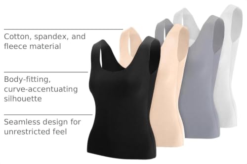 Image of Toulite 4 Pcs Thermal Tank Tops Women Underwear Tops Sleeveless Undershirt for Women Cotton Camisole Warm Base Layer