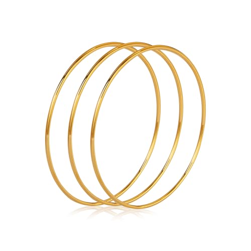 Gold Bracelets for Women, Hypoallergenic Charm Bangle Cuff Bracelet Set for Women, Trendy Dainty Stackable Lightweight 14k Gold Plated Bracelet Pack for Womens
