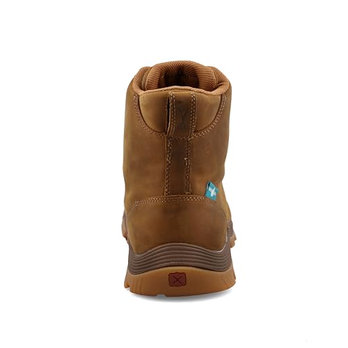 Twisted X Men's 6" Work Oblique Toe Boot, Moc Toe Nano Toe with CellSole, Distressed Saddle, 8 M3