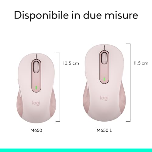 Signature M650 Mouse wireless - Per mani piccole e medie, Durata Batteria 2 anni, Clic Silenziosi, Tasti Personalizzabili, Bluetooth, per PC/Mac/Più dispositivi/Chromebook - Rosa - Mouse gaming - Immagine 9