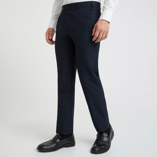 Image of Raymond Men's Mid Rise Polyester Blend Checks Pattern Slim Fit Flat Front Formal Trouser