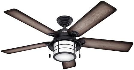 Hunter 54 inch Outdoor or Indoor Ceiling Fan with LED Light - Rustic Ceiling Fan with Pull Chain, For Bedroom, Living Room, or Patio, Standard Mount, No Remote - Key Biscayne 59135, Weathered Zinc