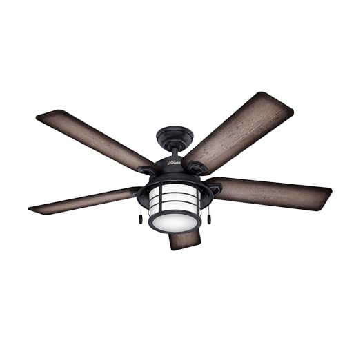 Hunter 54 inch Outdoor or Indoor Ceiling Fan with LED Light - Rustic Ceiling Fan with Pull Chain, For Bedroom, Living Room, or Patio, Standard Mount, No Remote - Key Biscayne 59135, Weathered Zinc