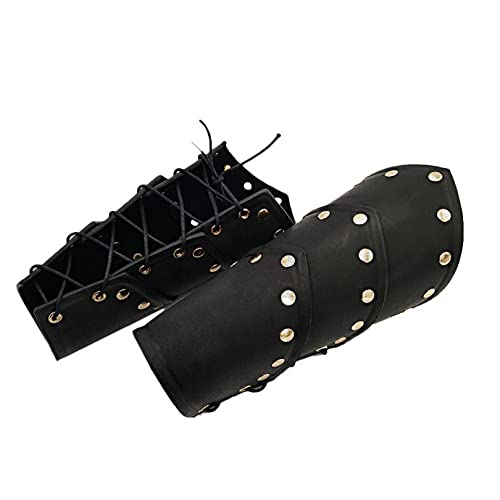 Thajaling Protège-Poignet de tir à l'arc Noir, protège-Bras de la Renaissance Nordique, Protège-Bras Vintage Knight LARP, protège-Bras en Cuir Gothique médiéval, brassards en Cuir Viking pour Hommes Cover