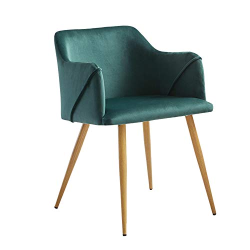 EGGREE Sillón de Cocina Tapizadas Sillas Tocador Terciopelo Sillas Comedor Nordicas, Patas de Metal y Asiento Acolchado, Verde Oscuro
