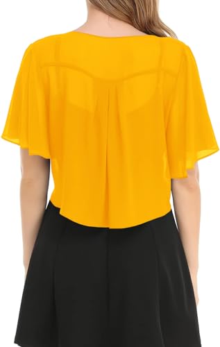 Image of Women's Solid Puff Sleeve Kimono Short Cardigan Loose Cover Up Casual Blouse Top Chiffon