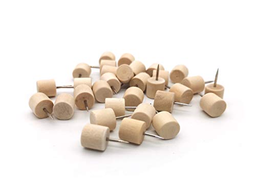 Wooden Push Pins Map Markers Creative Drawing Pin Decorative Thumbtack Wood Head for Office and School, Cylinder, Set of 30