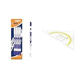BIC Tintenkiller, 4 Stück, Tintenlöscher schmierfest, Ideal für das Büro, das Home Office oder die Schule & TSI Geodreieck mit Griff, 16 cm, transparent, Art. 46318