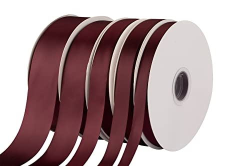 Fondersy 22mmX 91M Double Faced Satin Ribbon Burgundy Polyester Ribbon for Gift Wrapping Wedding Decoration Floral Arrangement Crafts - Image 4