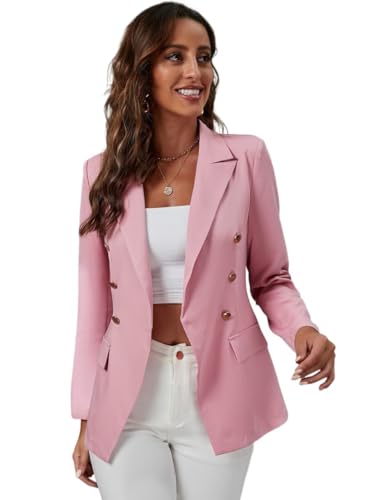 Women's Lightweight Work Office Blazer Jackets Lapel Collar Double Breasted Blazer