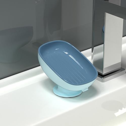 Image of YANCI Self-Draining Soap Dish for Bathroom & Kitchen - Slanted Design Keeps Soap Dry - Durable, Easy to Clean Holder for Bar Soap (Blue, Pack of 1)