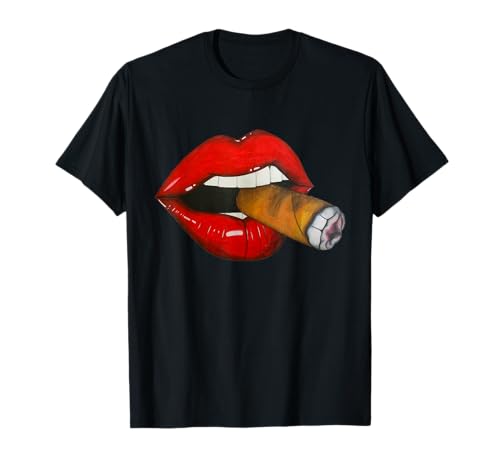 Sexy Women Smoking Cuban Cigar Red Lips Smoking T-Shirt