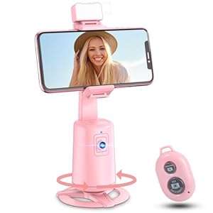 Auto Face Tracking Tripod 360° Rotating Auto Tracking Phone Stand, No App, Phone Camera Stand with Remote and Gesture Control, Rechargeable Smart Shooting Stand for Live Video Recording Tiktok(Pink)
