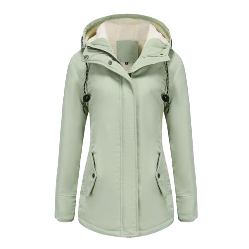 JEShifangjiusu - JEShifangjiusu Femmes Hiver éPaississement Chaud Parka Zip Bouton Pression Manteau Manteau Manteau Manches Longues Sherpa Doublure Anorak Manteau (Vert Clair,M)