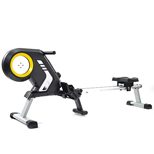Máquina de Remo, 8 Niveles de Resistencia Ajustable máquina de Remo Plegable de reticencia Rueda de Transporte Equipo de Fitness Negro y Amarillo
