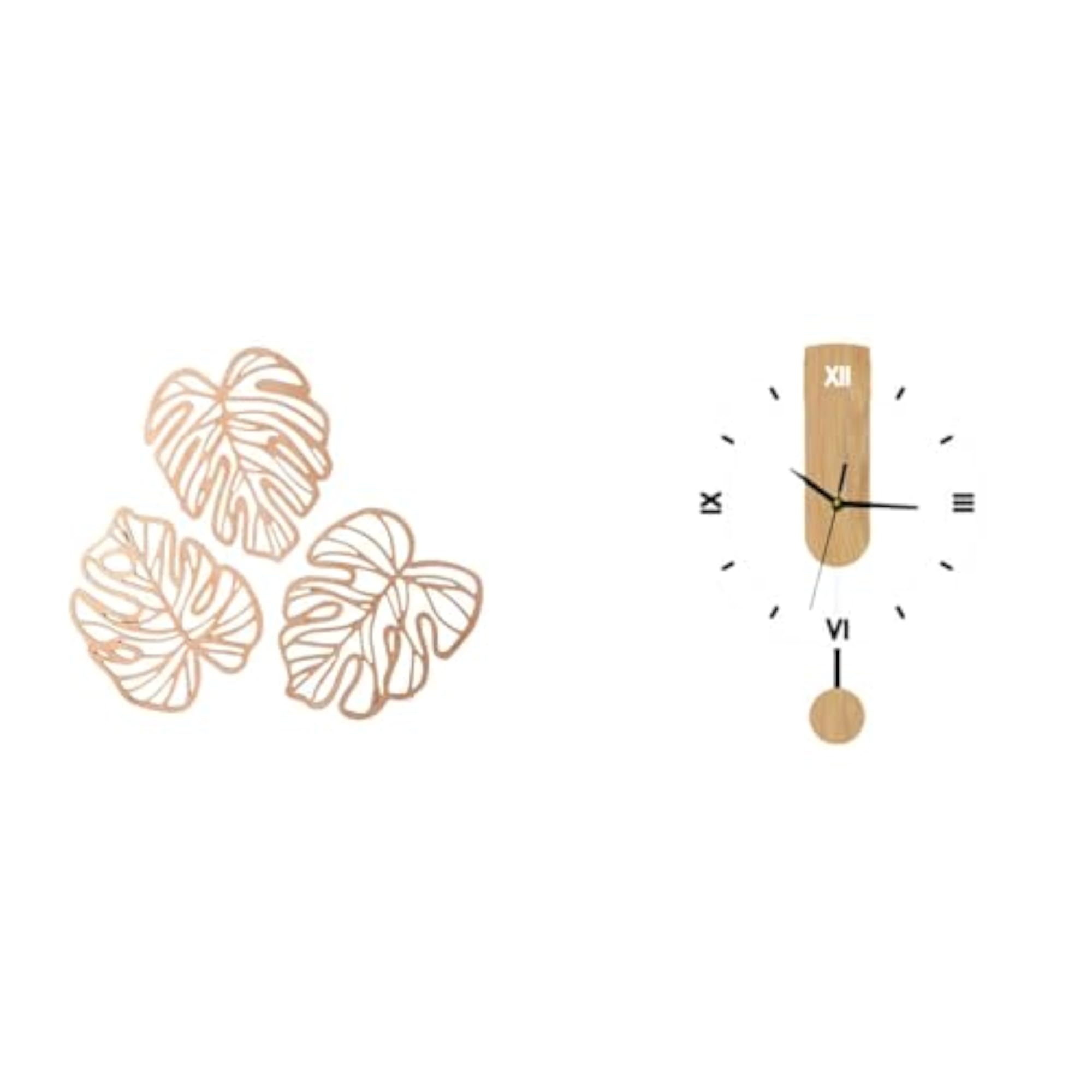 Creative Palm Leaves Jungle Wall Art with Silent Clock