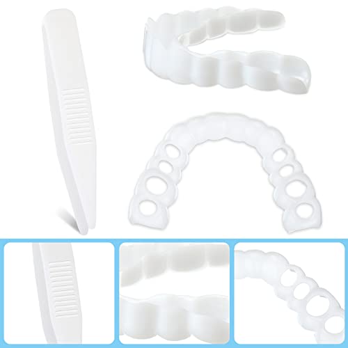 False Teeth 2 Pairs Magic Teeth Brace Cover Instant Smile Teeth Veneers Beautiful Smile Dentures Veneers Fake White Teeth With 2 Pieces Mini Tweezers For Men Women Bad Teeth Whitening Alternative #TOP2