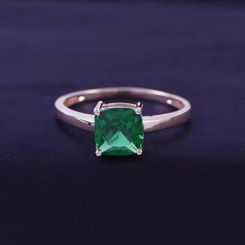AFFY 7MM Cushion-Cut Simulated Green Emerald Solitaire Ring in 14k Gold Over Sterling Silver (2 Ct), Gift For Her3