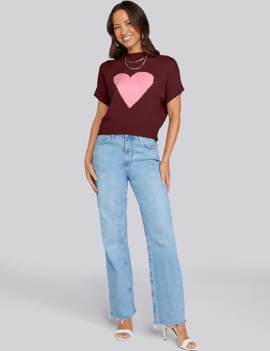 Image of TARSE Womens Cropped Sweater Vest Casual Mock Neck Loose Fit Knit Sweater Pullover Top Trendy Cute Heart Cap Sleeve Tops